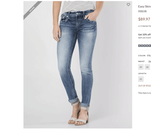 Skinny Jeans MISS ME Jeans Mid-Rise Easy Women 28
