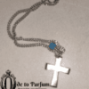 Cross Necklace Turquoise Silver Tone Pendand and Chain