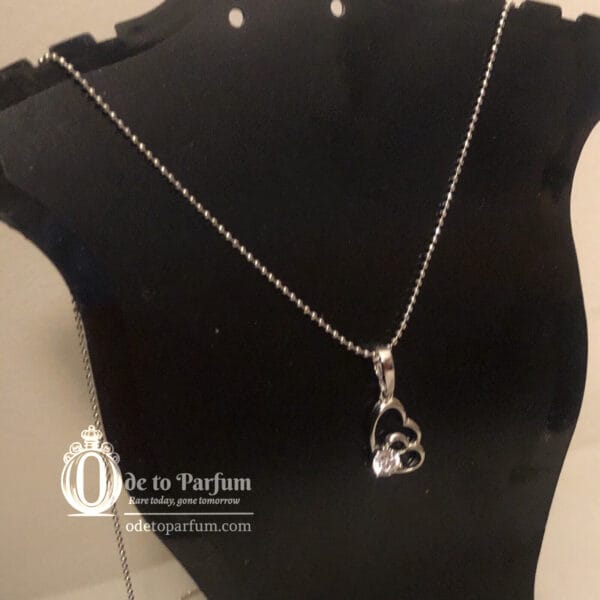 Heart Necklace Silver Tone Rhinestone Double Hearts