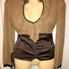 mustard and brown satin ruffle top
