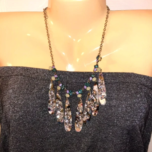 s-l1600 (1) Unique Necklace Handmade Art Deco Style Rhinestones Resin