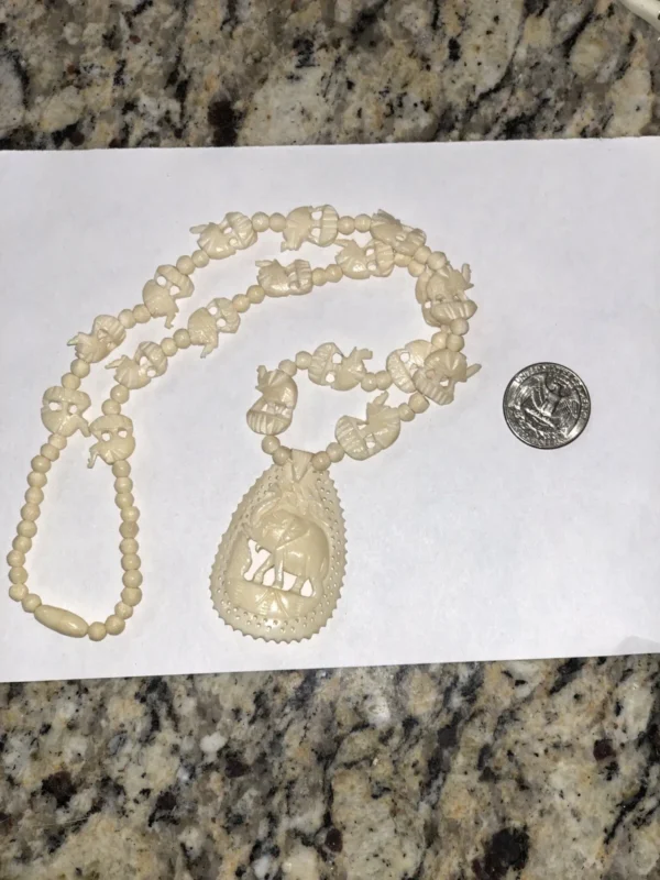 Carved Bone Necklace Beaded Handmade Elephant 🐘