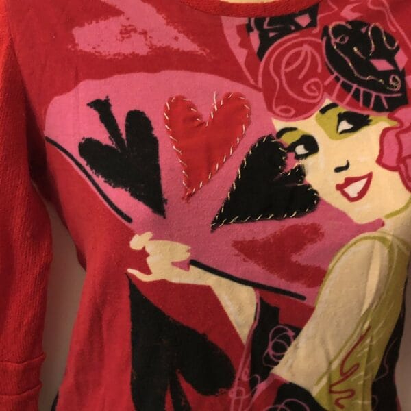 Red Sweater PARAMITA Hearts Spades Sz Large