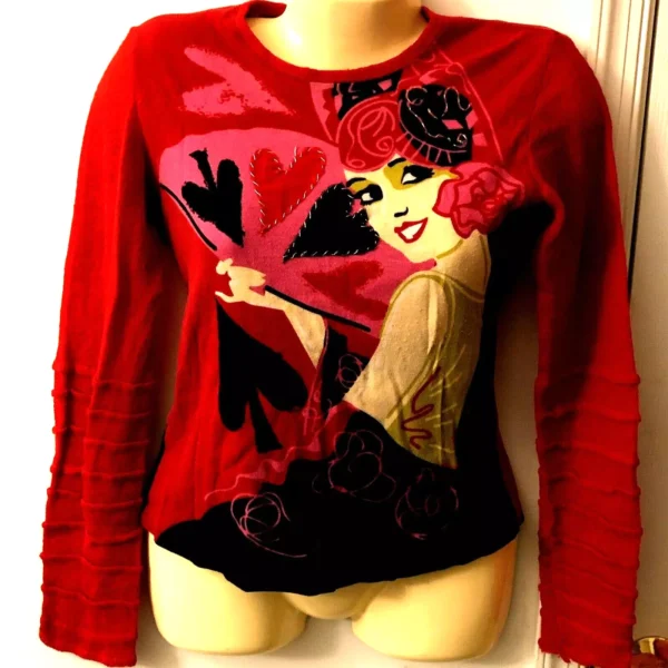 Red Sweater PARAMITA Hearts Spades Sz Large
