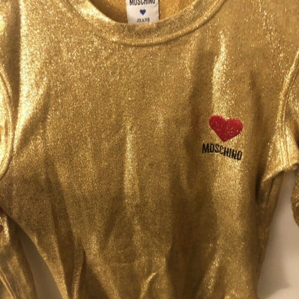 s-l1600 (2) Vintage MOSCHINO Bodysuit Logo 90's Gold Women’s Top