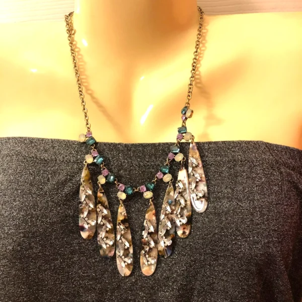 s-l1600 (2) Unique Necklace Handmade Art Deco Style Rhinestones Resin