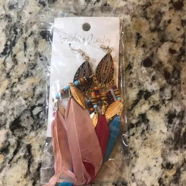 Feather Earrings Southwest Style Blue & Red *NEW*