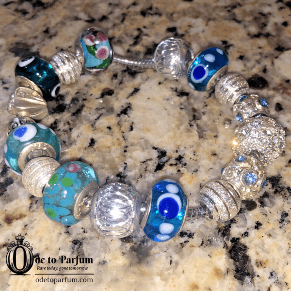 pandora bracelet with blue and silver beads
