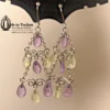 Purple Earrings Lime Green Faceted Dangle