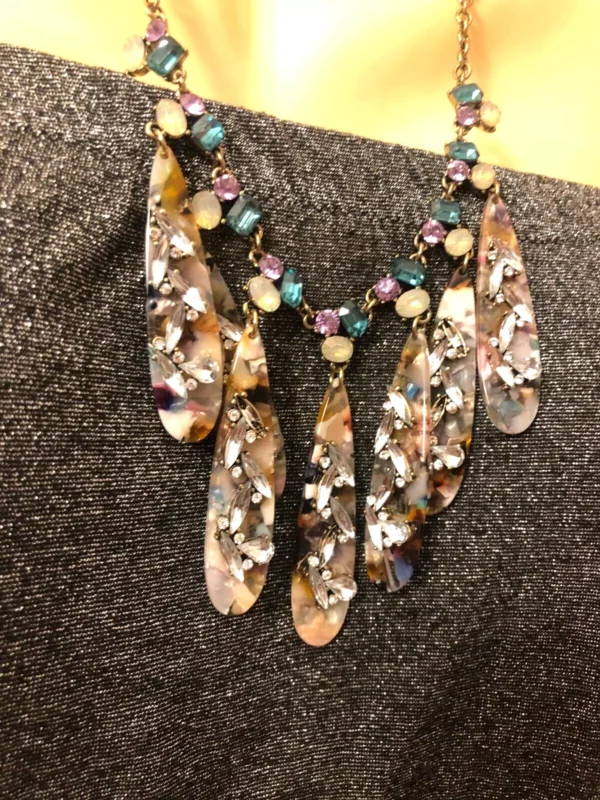 s-l1600 (4) Unique Necklace Handmade Art Deco Style Rhinestones Resin