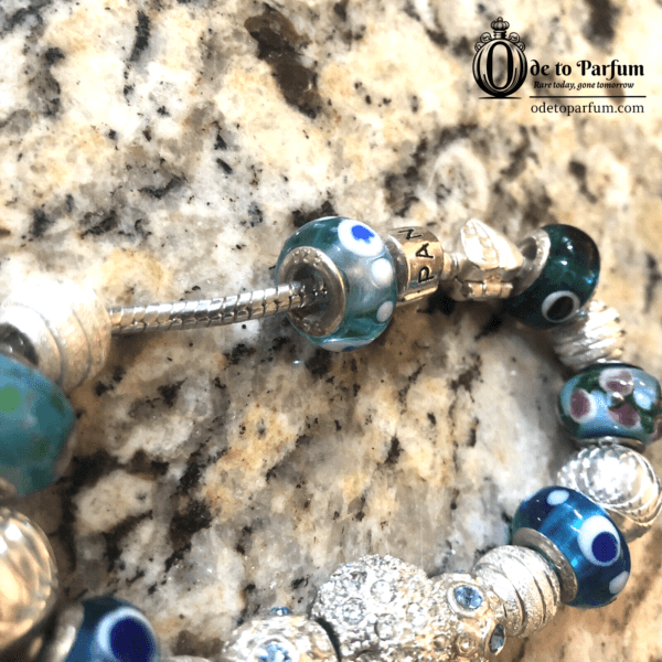 pandora bracelet with blue and silver beads