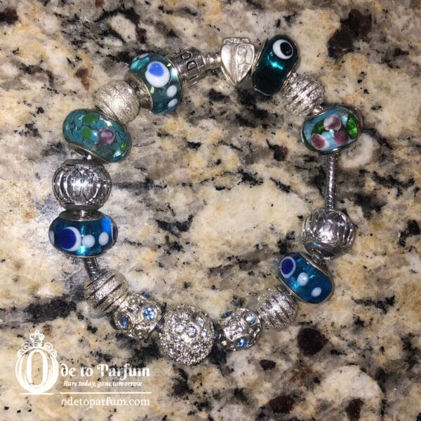 pandora bracelet with blue and silver beads