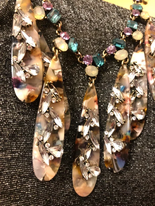 s-l1600 (5) Unique Necklace Handmade Art Deco Style Rhinestones Resin