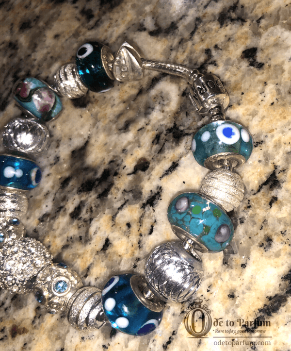 pandora bracelet with blue and silver beads