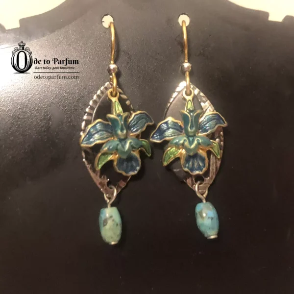 Lily Earrings Vintage Blue Turquoise Enamel