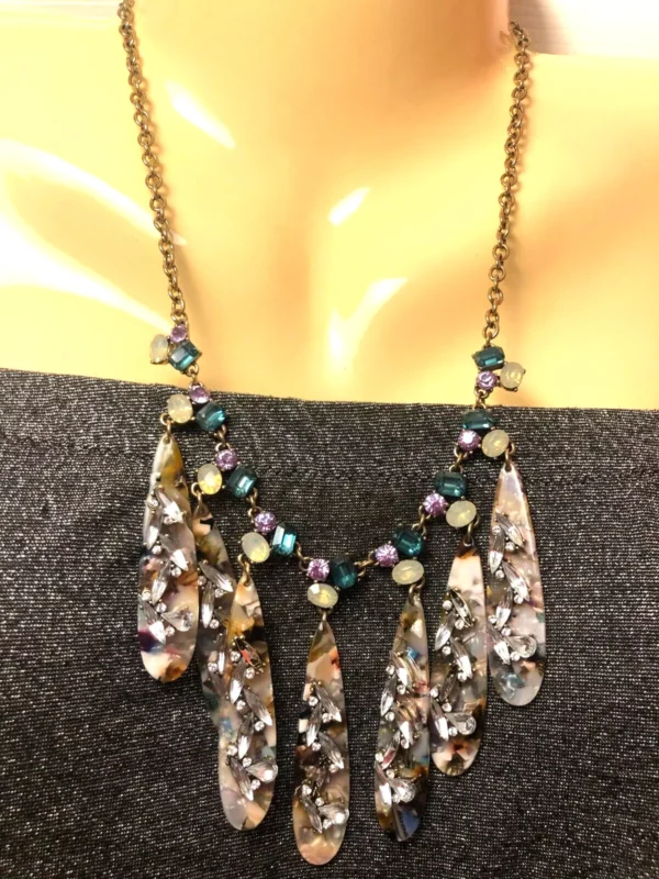 s-l1600 (6) Unique Necklace Handmade Art Deco Style Rhinestones Resin