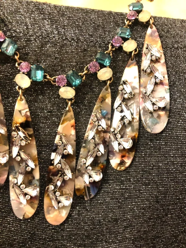 s-l1600 (7) Unique Necklace Handmade Art Deco Style Rhinestones Resin