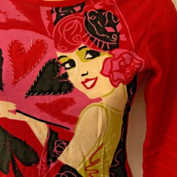 Red Sweater PARAMITA Hearts Spades Sz Large