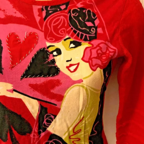 Red Sweater PARAMITA Hearts Spades Sz Large