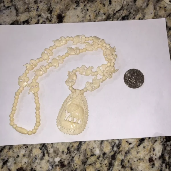 Carved Bone Necklace Beaded Handmade Elephant 🐘