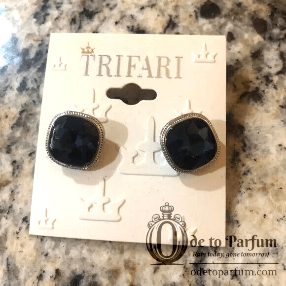 TRIFARI Earrings Blue & Silver Vintage Crown Trifari