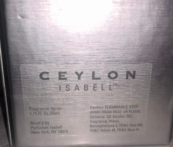 ceylon perfume by perfumes isabell close-up of label