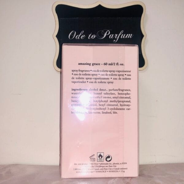 amazing grace edt 2oz sealed philosophy perfume in pink box back of box