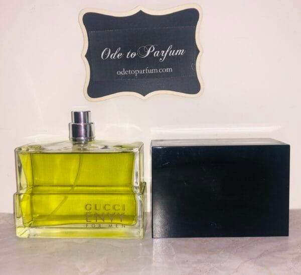 Gucci Envy for Men eau de toilette spray 3.4 fl oz , pictured with cap off and next to bottle
