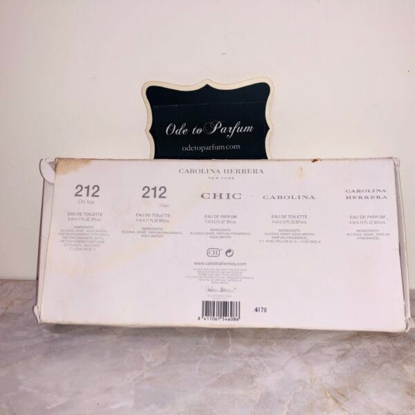 Vintage Carolina Herrera perfume 5-piece gift set back of box