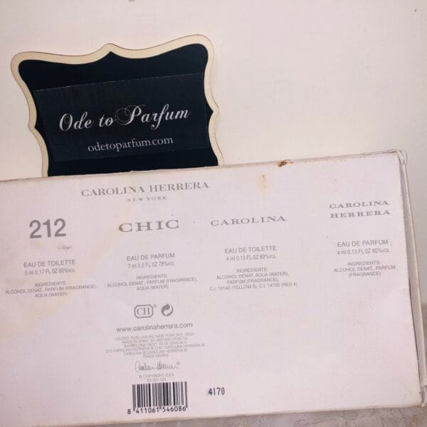 Vintage Carolina Herrera perfume 5-piece gift set back of box