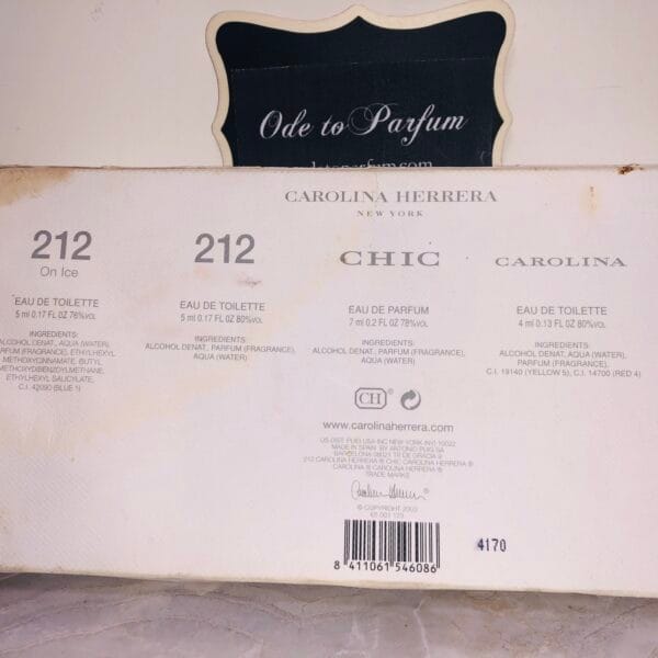 Vintage Carolina Herrera perfume 5-piece gift set back of box