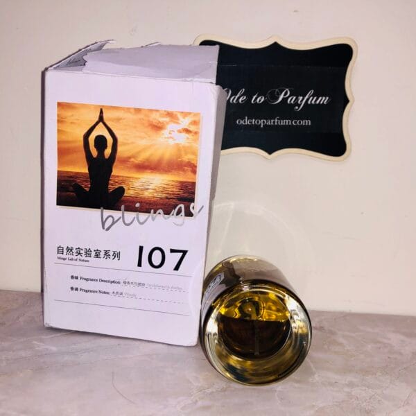 blings lab of nature 107 sandalwood & amber unisex perfume with box, bottom of bottle