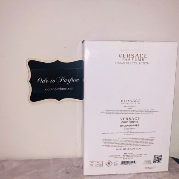Versace perfume discovery set with Dylan Purple and Bright Crystal back of box