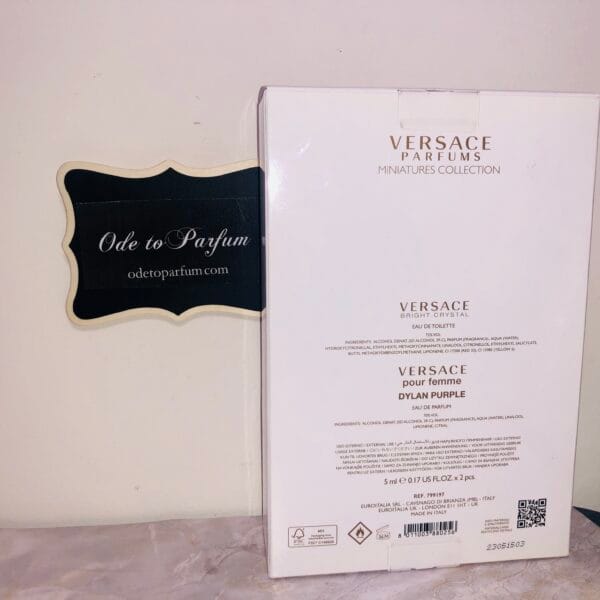 Versace perfume discovery set with Dylan Purple and Bright Crystal back of box