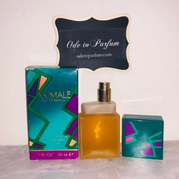 Animale Perfume - vintage eau de parfum with cap off next to its box