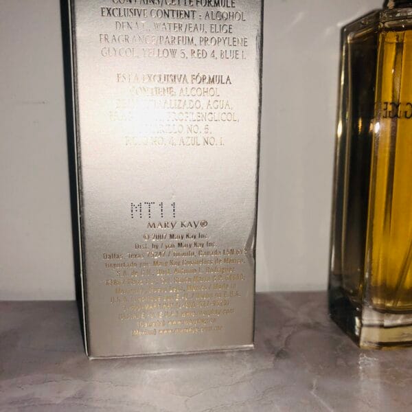 Mary Kay Elige perfume with box, vintage 2007, close-up of back of box