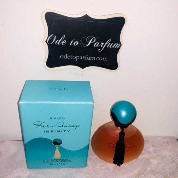 Avon Far Away Infinity perfume pictured from the top