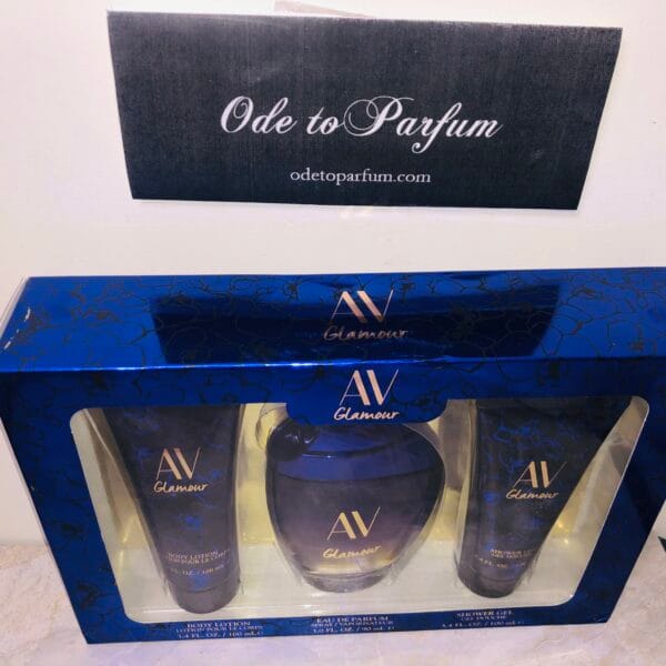 AV Glamour Passionate perfume gift set Adrienne Vittadino 3 piece in blue box